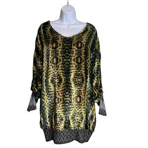 Custo Barcelona Women's Tribal Print Silk Velvet Tunic Top Size L Art To Wear
